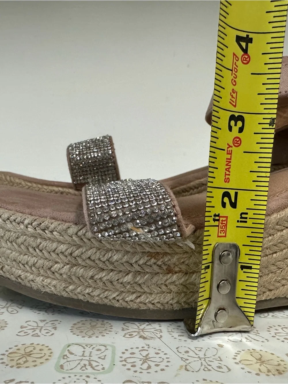 Time and Tru Blush Espadrille Wedge Sandals with Rhinestone Strap